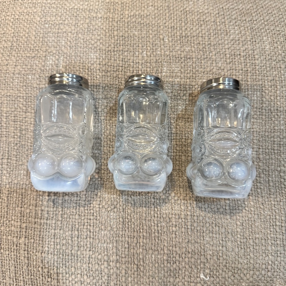 $90 Vintage Style Milk Glass Salt and Pepper Shaker Set w/ Extra Shaker
